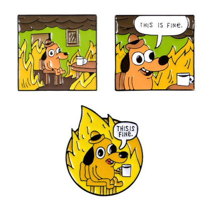 "This Is Fine" Burning Pins by White Market