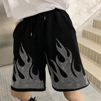 Rhinestone Flame Shorts by White Market