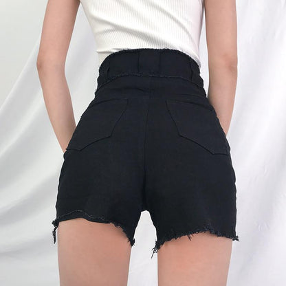 Hight Waisted Cut Denim Shorts by White Market