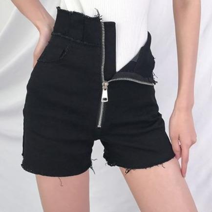 Hight Waisted Cut Denim Shorts by White Market