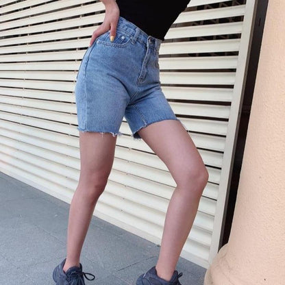 High Waist Slim Denim Shorts by White Market