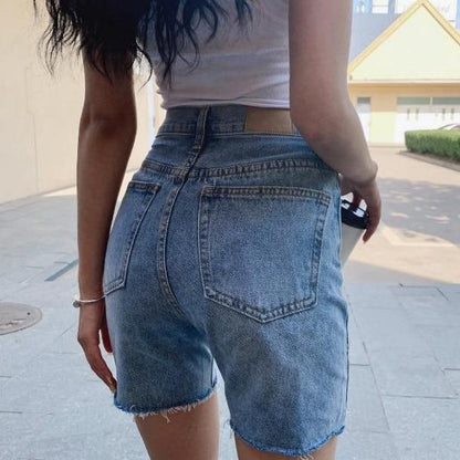 High Waist Slim Denim Shorts by White Market