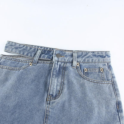 Side Cut High Waisted Denim Skirt by White Market