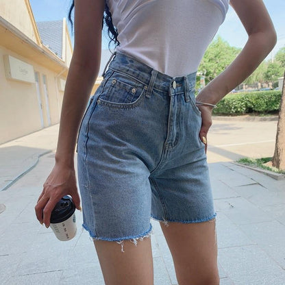 High Waist Slim Denim Shorts by White Market