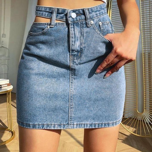 Side Cut High Waisted Denim Skirt by White Market