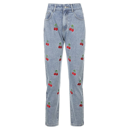 Cherry Embroidered Jeans by White Market