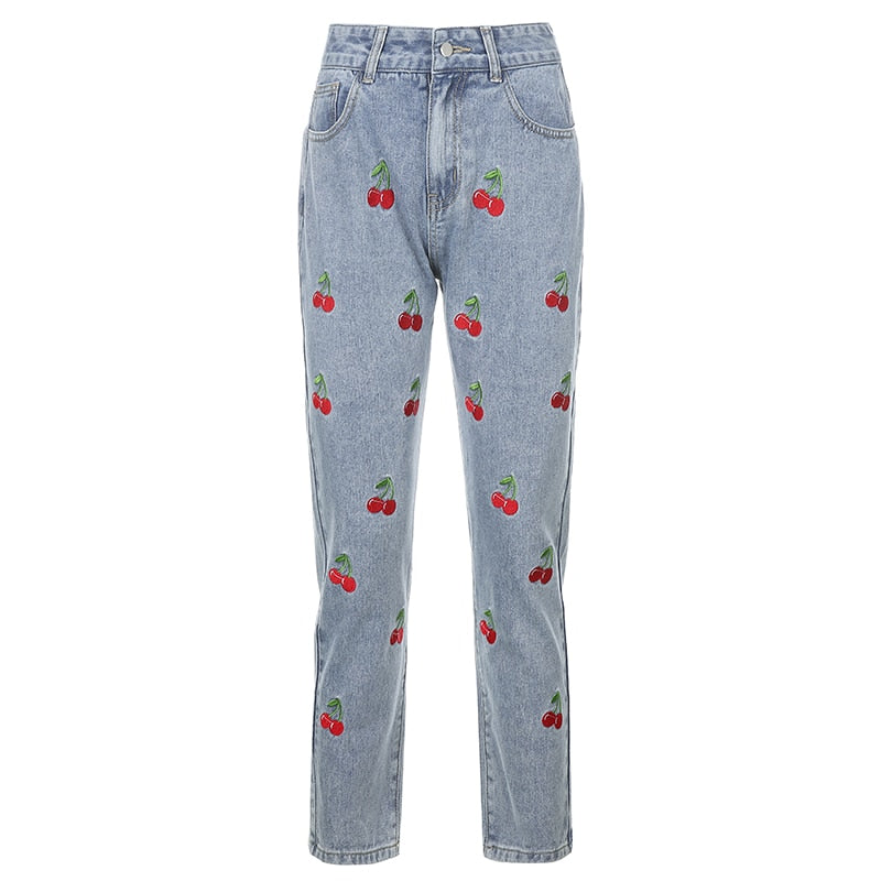 Cherry Embroidered Jeans by White Market
