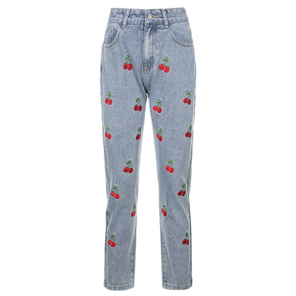 Cherry Embroidered Jeans by White Market