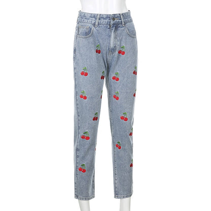 Cherry Embroidered Jeans by White Market