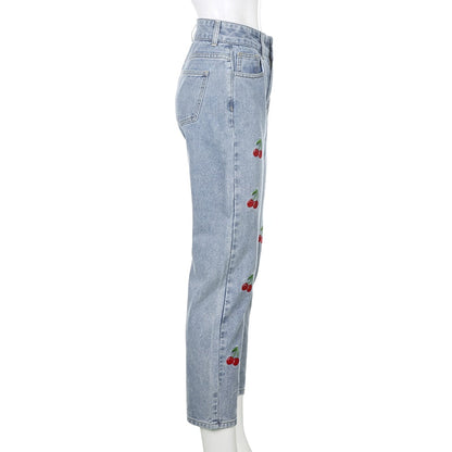 Cherry Embroidered Jeans by White Market