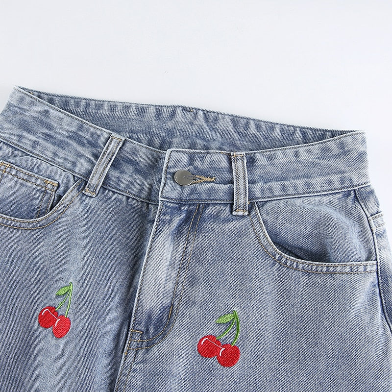 Cherry Embroidered Jeans by White Market