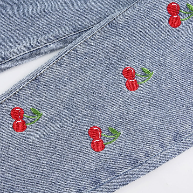 Cherry Embroidered Jeans by White Market