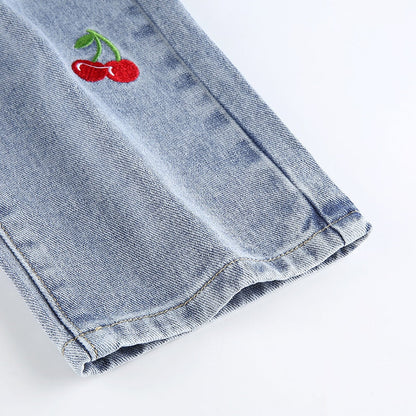 Cherry Embroidered Jeans by White Market