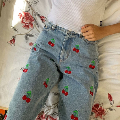 Cherry Embroidered Jeans by White Market