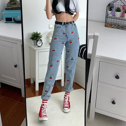 Cherry Embroidered Jeans by White Market