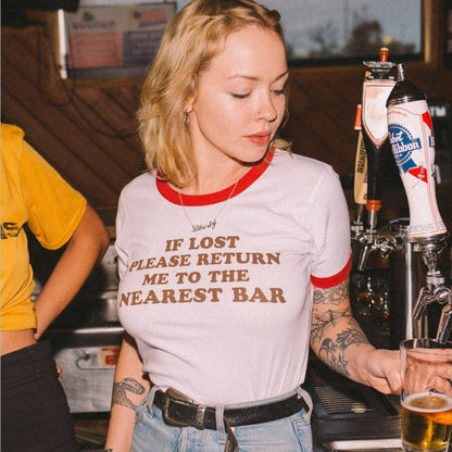 "If Lost Please Return Me To The Nearest Bar" Ringer Tee by White Market