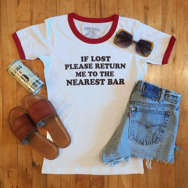 "If Lost Please Return Me To The Nearest Bar" Ringer Tee by White Market