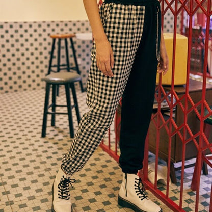 High Waisted Gingham Split Trousers by White Market