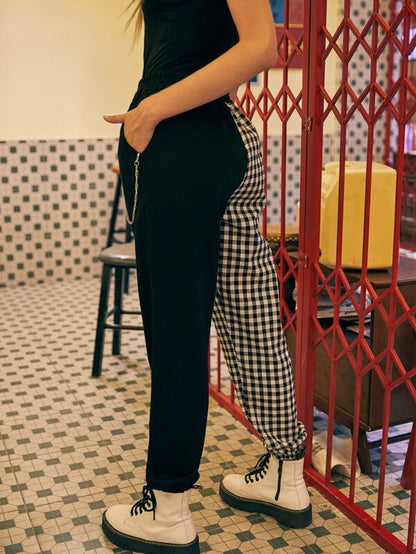 High Waisted Gingham Split Trousers by White Market