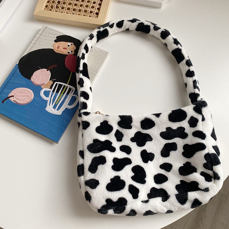 Black & White Cow Shoulder Bag by White Market