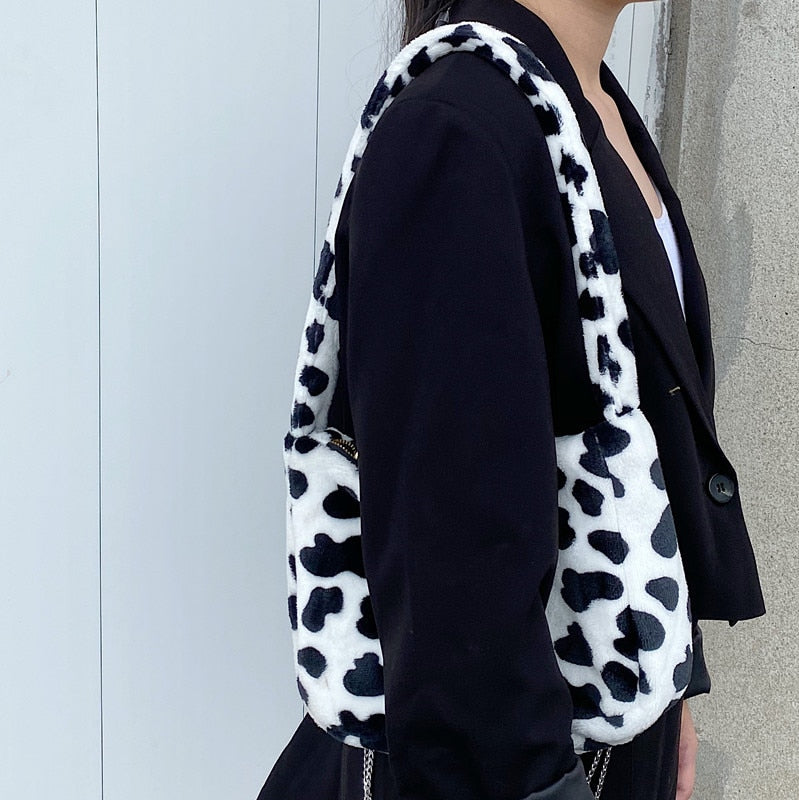 Black & White Cow Shoulder Bag by White Market