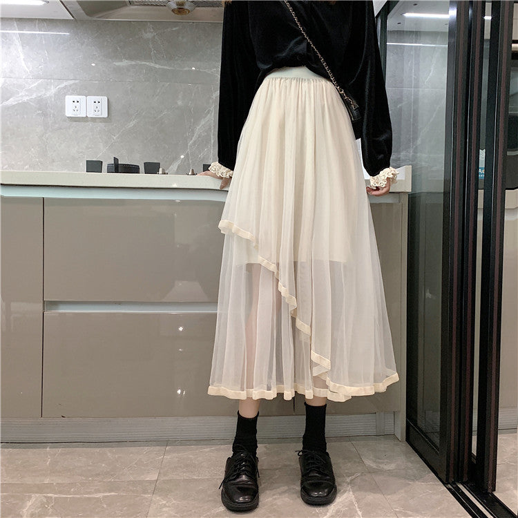 2 Layer High Waist Midi Skirt by White Market