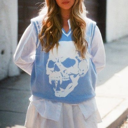 Skull Knit Sweater Vest by White Market