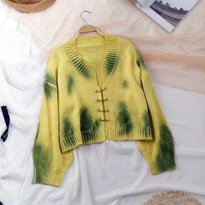 Tie Dye Safety Pin Cardigan Sweater by White Market