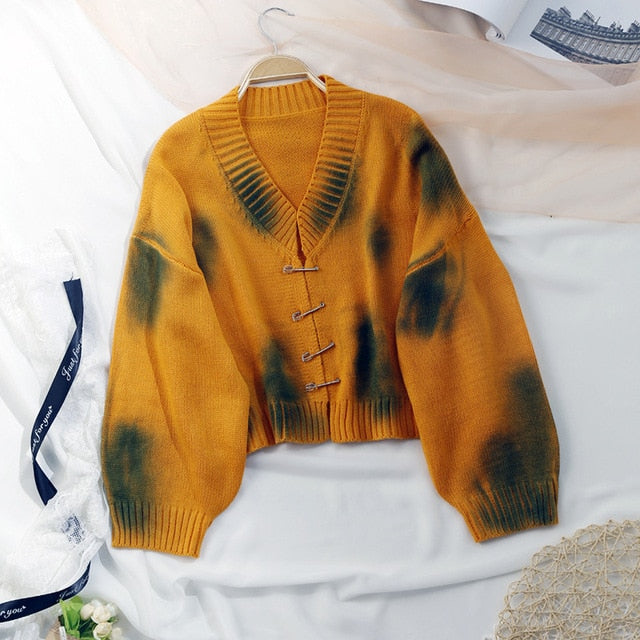 Tie Dye Safety Pin Cardigan Sweater by White Market