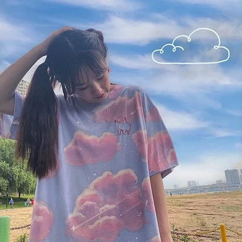 Oversized Neon Clouds Tee by White Market