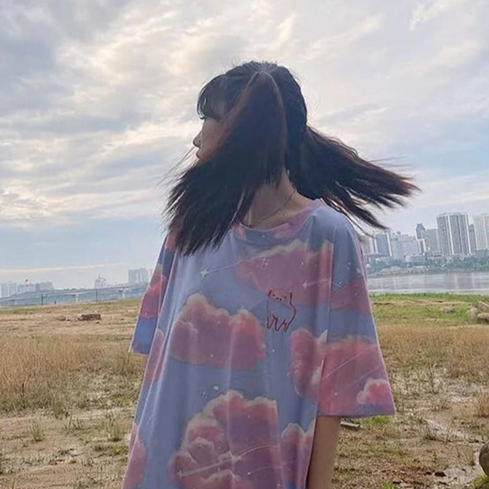 Oversized Neon Clouds Tee by White Market