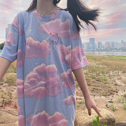 Oversized Neon Clouds Tee by White Market