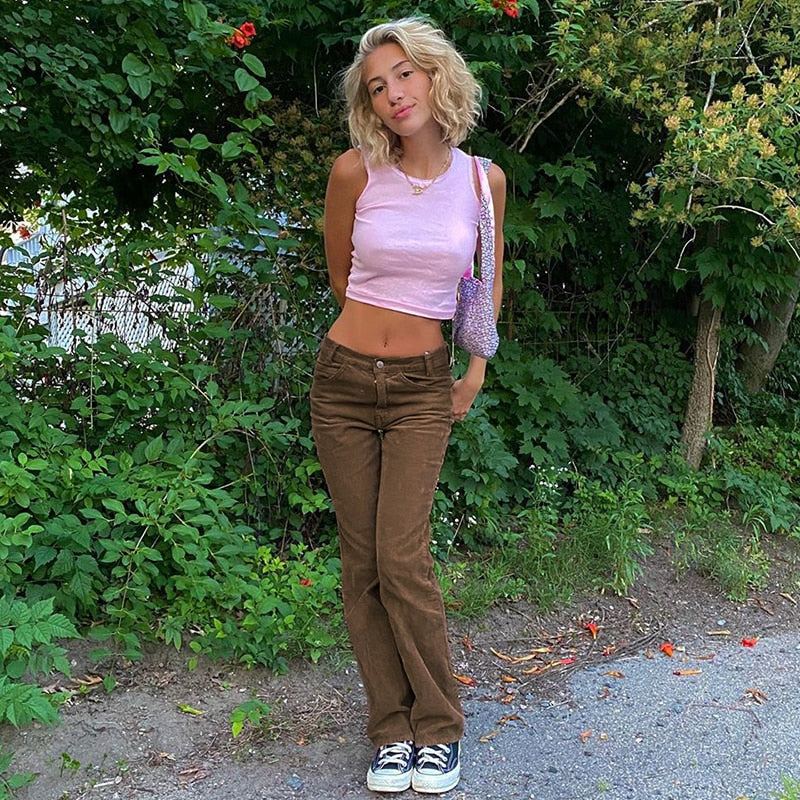 High Waisted Y2K Corduroy Trousers by White Market