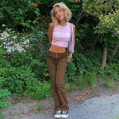 High Waisted Y2K Corduroy Trousers by White Market