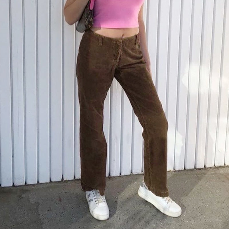 High Waisted Y2K Corduroy Trousers by White Market