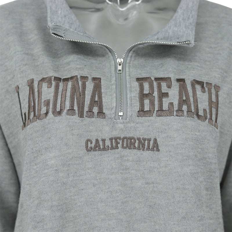 Laguna Brach Embroidered Zip Up Sweater by White Market