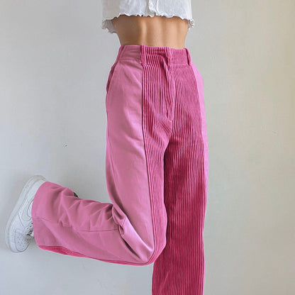 Patched Corduroy High Waisted Pants by White Market