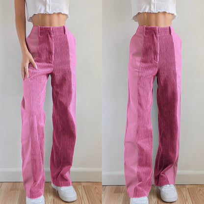 Patched Corduroy High Waisted Pants by White Market