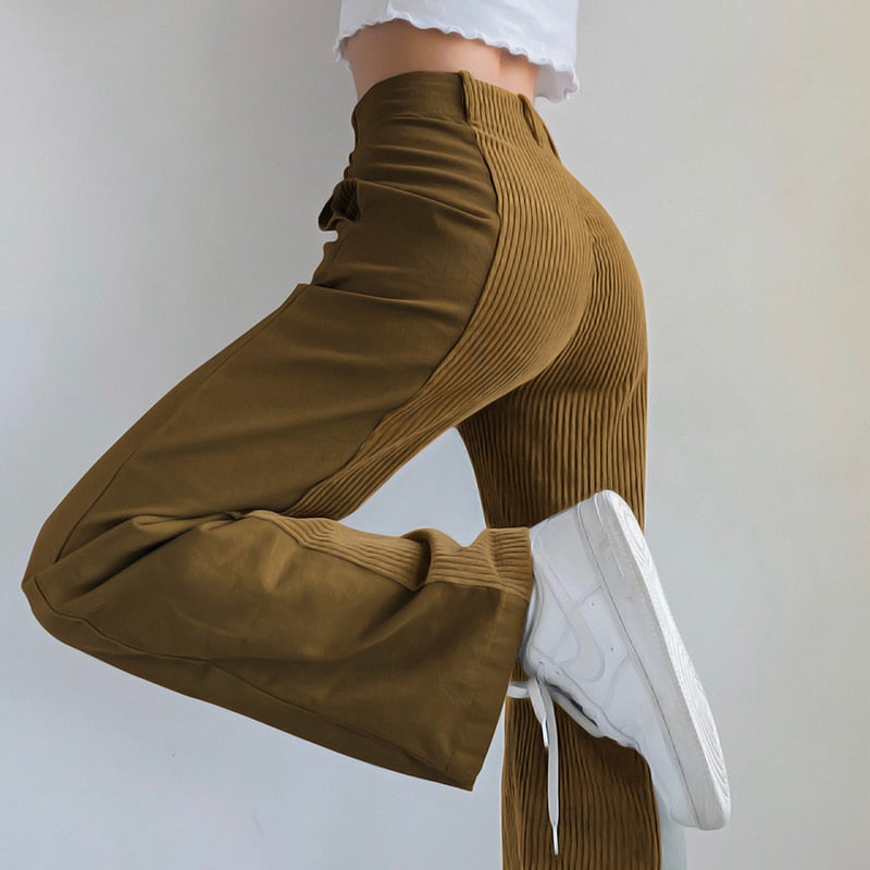 Patched Corduroy High Waisted Pants by White Market