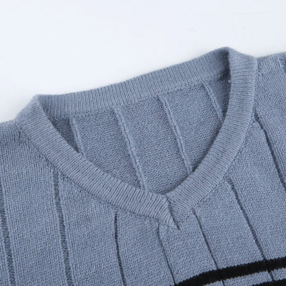 Striped V Neck Oversized Sweater by White Market