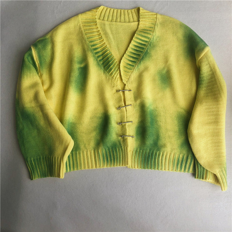 Tie Dye Safety Pin Cardigan Sweater by White Market