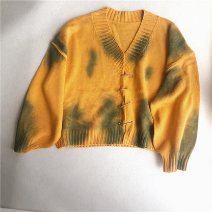 Tie Dye Safety Pin Cardigan Sweater by White Market