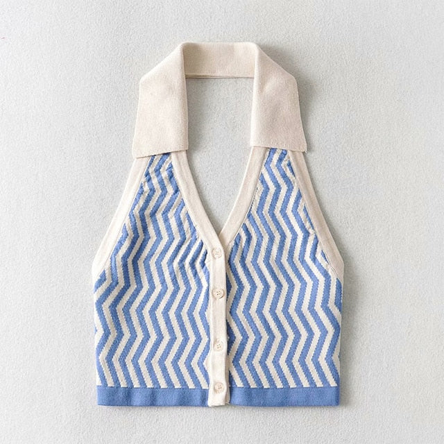 Knitted Striped Vest by White Market