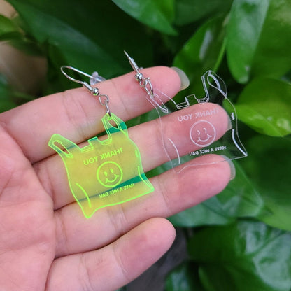 Smiley Face Plastic Bag Earrings by White Market