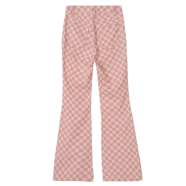 Pink Checkerboard High Waisted Jeans by White Market