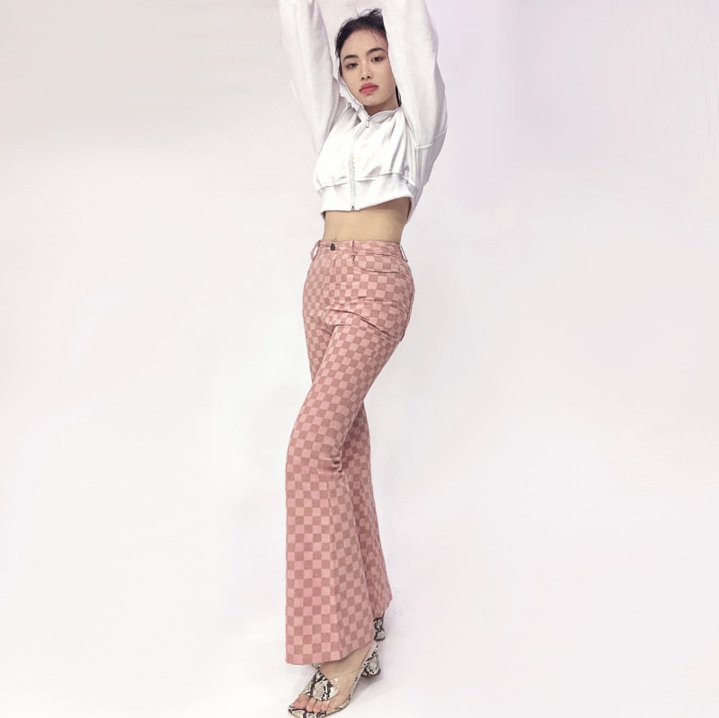 Pink Checkerboard High Waisted Jeans by White Market