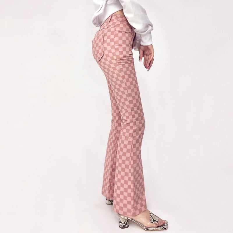 Pink Checkerboard High Waisted Jeans by White Market