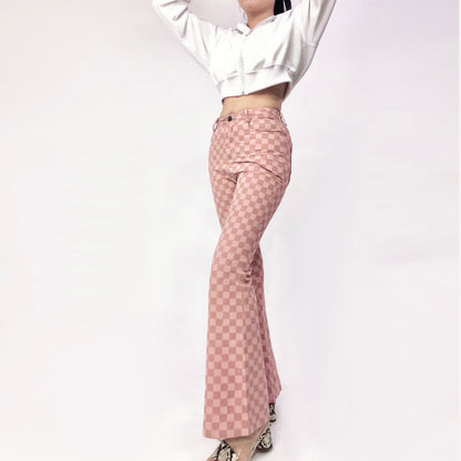 Pink Checkerboard High Waisted Jeans by White Market