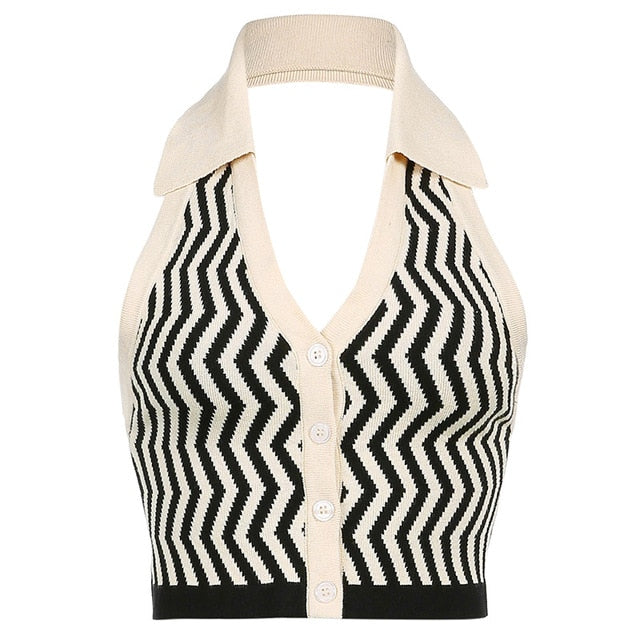 Knitted Striped Vest by White Market