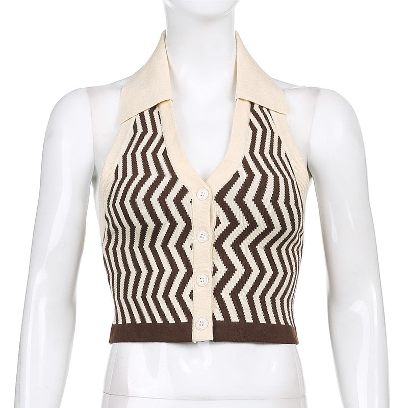 Knitted Striped Vest by White Market